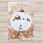 🎄透明水彩画「クリスマスボールの中の物語(ブラウン) 」北欧イラストポストカード２枚セット クリスマスカード サンタクロース🎄