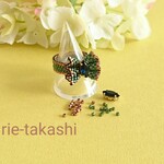 キット🍀ビーズステッチで作るフリルリボンのリング  グリーン  アレルギー対応