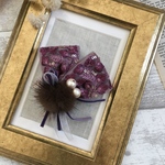 インド刺繍リボンとファーのブローチ◇パープル