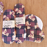 【テディベア🧸】3点セット♪ 韓国🇰🇷オーガニックコットンの布ナプキン　S,M,Lサイズ　赤黒チェック柄　温活　妊活　産後　防水　冷えとり　マタニティ　くま　クマ