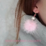ピンク💕ミンクファー&国産コットンパールのピアス／イヤリング／樹脂ピアス／ノンホールピアス💕