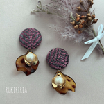 RUKIRIRIA #628 ツイード×レオパード花びらピアス  大ぶりピアス 大ぶりイヤリング 