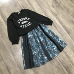 希少！YUWA ブルーのお花とグレー の 上品で 綺麗な ギャザースカート