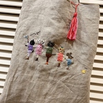 一列に並ぶ猫さん達&ネズミさん刺繍トートバッグ♪