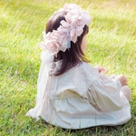 ふんわりリボンクラウン 花柄くすみピンク ❀　花冠　ヘッドドレス　ニューボーンフォト　ハーフバースデー　ファーストバースデー　誕生日　月齢フォト　出産祝い