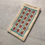 手縫いクロスステッチ刺繍花柄ポーチ　