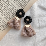 【sale】beads flower×ribbon pierce/earring(black×mocha)