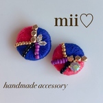 アシンメトリービーズ刺繍ピアス／イヤリング　