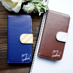 【手帳型】KEEP SMILING ネイビー・ブラウン シンプルデザイン 各機種ケース対応<スマホケース/iphoneケース/アイフォンケース/スマホカバー/iphoneカバー>