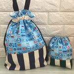 【お買い得☆限定1セット】ひこうき＊国旗☆巾着2点セット☆持ち手つき大きめ巾着＊小巾着