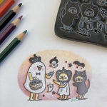 【一点もの】にわとり家族のハロウィンはんこ