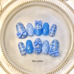 ネイルチップ『ツイード×リボン』量産型ネイル milky blue