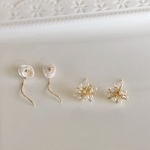 𝕜𝕦*𝕞𝕠𝕞𝕠𖦥⚘𖡡不規則淡水パール キュービックジルコニア×パール フラワー ピアス ピアス 