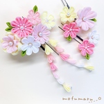【newカラー】つまみ細工のお花いっぱい髪飾り(ピンク×イエロー)【つまみ細工　髪飾り　七五三　卒業式】