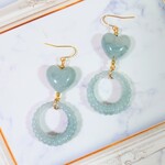 マーブル模様のつぶつぶサークルとハートのピアス・ブルー