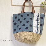 redb・・・様　ご注文品ポルカドット+レースフリル＊麻ひもカゴバッグ＊ショルダー