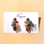 ✺ ビーズピアス ✺ 異素材 ビーズ の じゃらじゃら ピアス ( black )