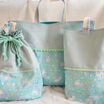 新作☆入園入学3点セット☆レッスンバッグ、体操着袋(お着替え袋)、シューズ袋☆シャボン玉とユニコーン☆ミント