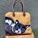 手編みデザイン★ボストンバッグ【L】ねこ [バッグ ペット 犬 ねこ猫 ネコ 編み物 編み込み 毛糸 オーダー ショルダーバッグ]