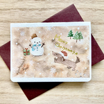 ☃️透明水彩画　2枚セット 「雪遊びが大好きなダックスフント」北欧イラストミニクリスマスカード　クリスマス　クリスマスカード　バースデーカード🎄