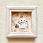 ☃️透明水彩画「ブラウン雪だるま」北欧イラストミニ額 クリスマス　クリスマスプレゼント　プチギフト　ギフト☃️
