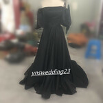 高品質！パーティードレス 前撮り結婚式 2次会 黑 ビスチェ　オフショルのパフスリーブ