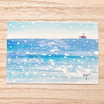 ❄️透明水彩画「冬の海」北欧イラストポストカード2枚セット 寒中お見舞い　クリスマスカード　クリスマス　年賀状❄️