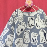 ◆sale◆ チェック×ネコ模様 ゆったりワンピース 紺