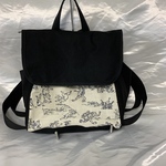 鳥獣戯画リュック(蓋頒布黒) 生成り