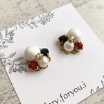 no49.再×2♡限定Xmas　bijou/コットンパール　マット　クリスマス　　ピアス　バレンタイ　冬　パール　赤　緑　ホワイト　小振り　ストーン　きらきら　アレルギー対応　イヤリング　プレゼント