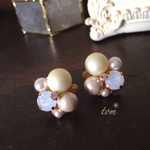 パステルイエロー✳︎ビジューピアス（イヤリング可）