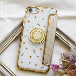 スマホリング付き ミモザとかすみ草のケース iPhoneケース 押し花 ドライフラワー バンカーリング