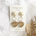 再販×４♡アンティーク調ハートとパールの大ぶりイヤリング(ピアス)