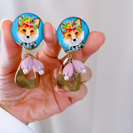 花かんむりのキツネさん♡こっそり葉っぱついてるよ♡ピアス/イヤリング