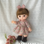 綿麻ピンク花柄ワンピ&うさ耳ヘアゴム　めるちゃん 服　メルちゃん服　レミンちゃん服　ソランちゃん服