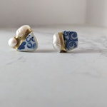 淡水パール×陶器の金継ぎピアス