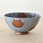 お茶碗大サイズ（青）ねこ水玉【受注制作】
