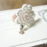 *パールビーズとお花モチーフのリング*ピンク