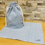 給食セット　給食袋とナフキンの2点セット　みずいろ生地/新幹線の刺繡