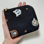 L字ファスナーミニ財布　＊ミックス猫のエンブロイダリーブラック＊ 