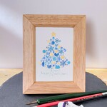 再販＊ブルーのクリスマスツリー＊フレーム付きですぐに飾れる小さな原画＊