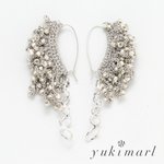 ニットピアス　クロッシェ　/　キラキラ　エンジェルシリーズ　天使の羽 ロングフープピアス　ツイスト　シャンパンシルバー