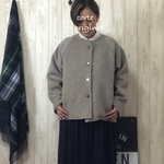 new::ウールカシミヤ二重接結:モカグレージュ:ゆったりラグラン丸首ショートジャケット:総裏地付:フリーサイズ