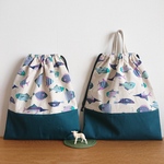お着替え袋 (35×30) ☆ 魚(グリーン)