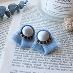 ビーズ刺繍＊シルバー×デニムリボンピアス