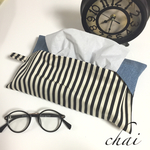 ◇新作◇シンプルな2way ストライプ ボーダー×デニムのティッシュボックスカバー◇
