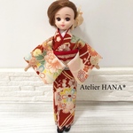 リカちゃん ハンドメイド 着物 帯 大正ロマン 赤
