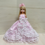 リカちゃんアシンメトリードレス　ピンク×白