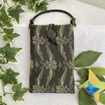  着物リメイク　スマホポーチ　深緑色　大島　ハンドメイド