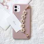 お花パール♡ キーリングハンガー✖︎くすみピンクcase iPhoneケース  韓国　iPhone13ケース など